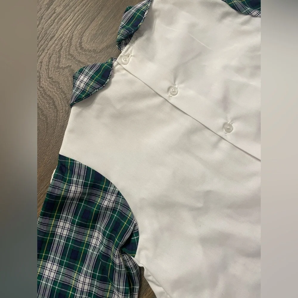 80’s Toddler Two-Piece Outfit with Green Plaid Lion Appliqué